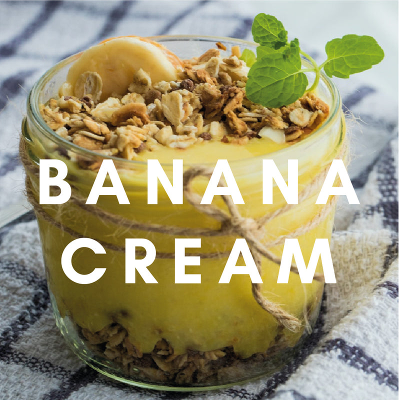 Banana Cream Flavour E-Liquid. Available in Three Flavour Strengths