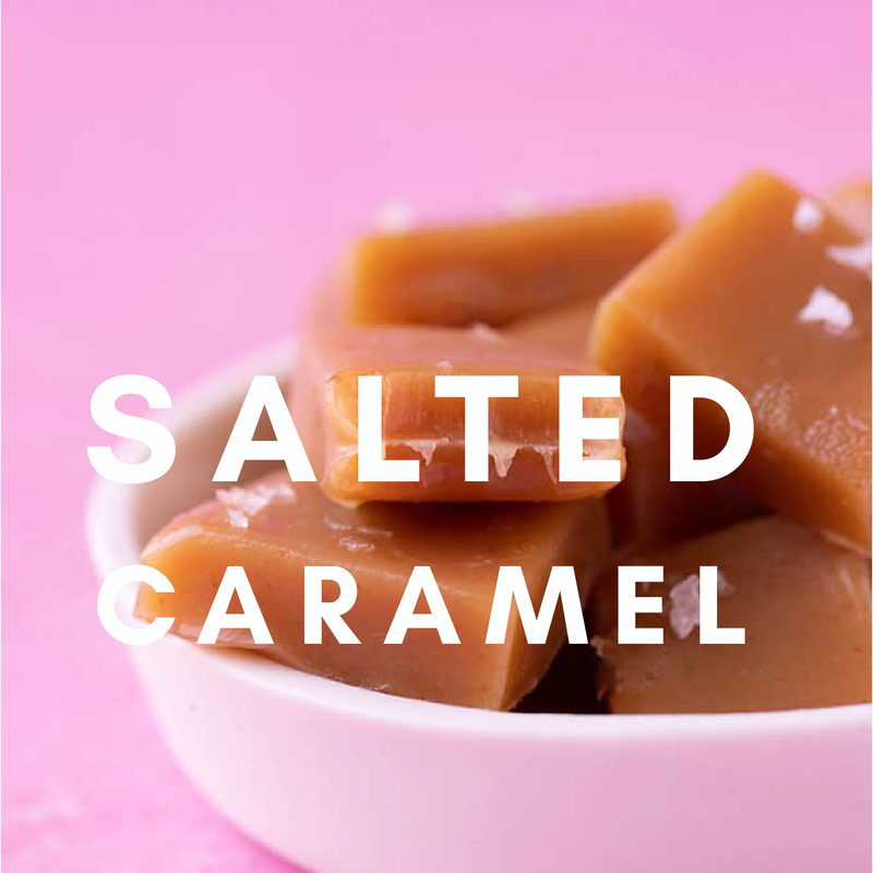 Salted Caramel Flavour E-liquid. Available in Three Flavour Strengths