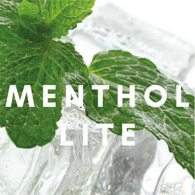 Green leaves placed on top of ice cubes with the word menthol written across the image.