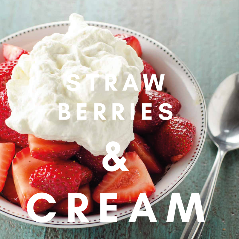 Strawberries & Cream E-liquid. Available in Three Flavour Strengths
